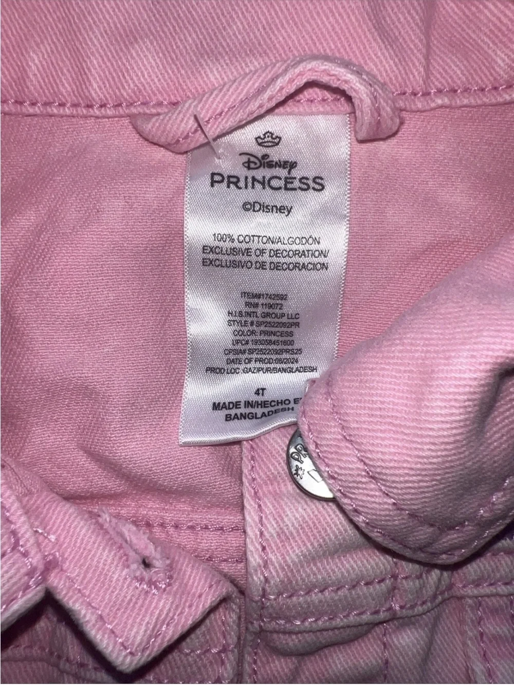 Prince Pink Kids Denim Jacket with Princess Graphic Disney 4T